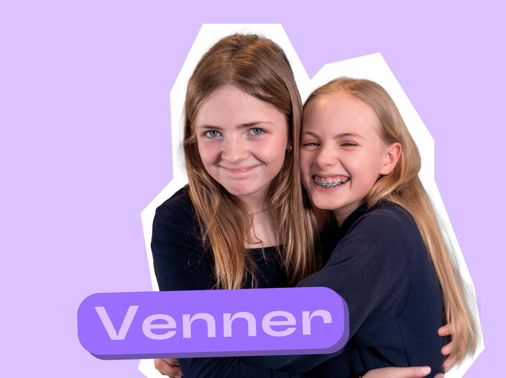 grafik linkbox venner, to piger står og krammer, VENNER